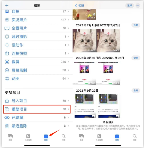 三伏潭镇苹果手机维修分享iOS 16 中相册重复项目功能使用方法 
